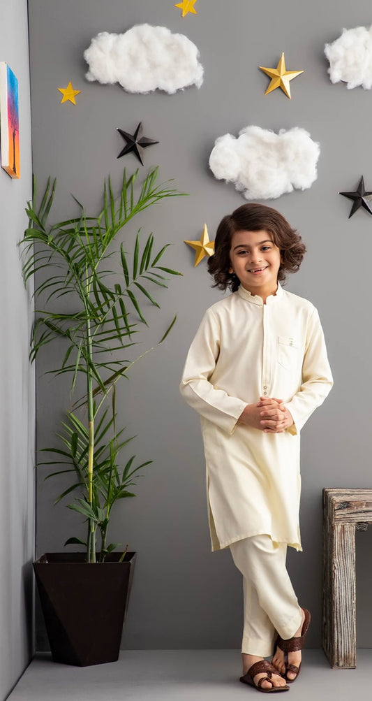 Off white-Kameez Shalwar-Kids Boys- MTJ