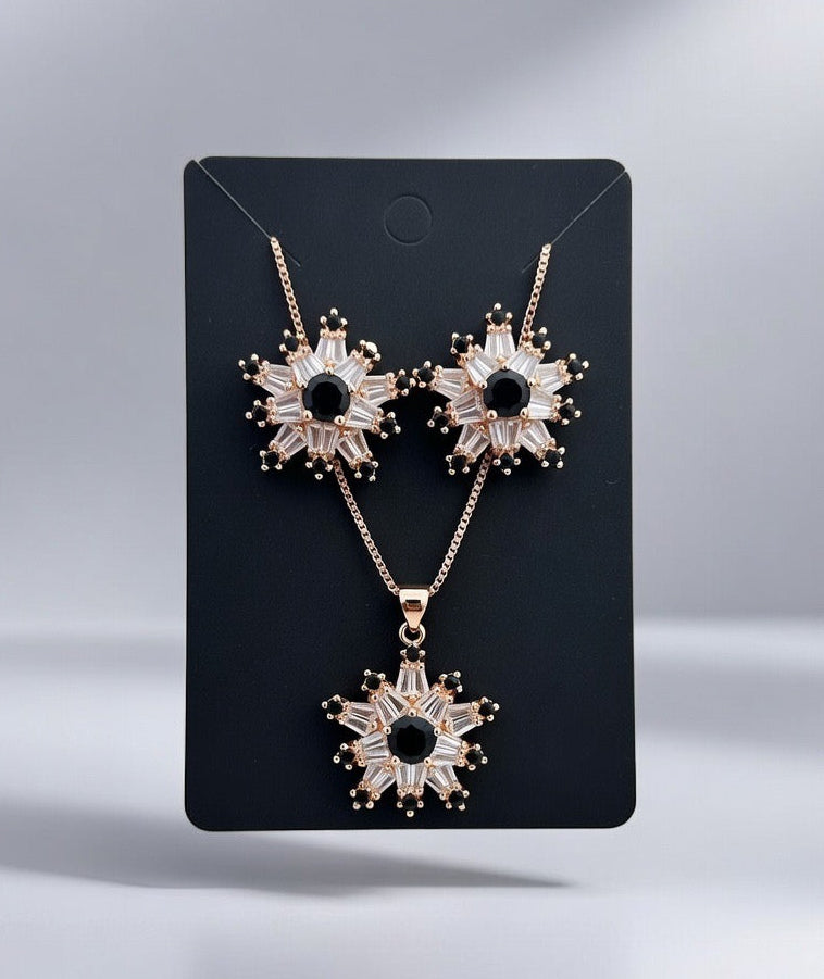 Golden Black-3D Zircon Locket Set