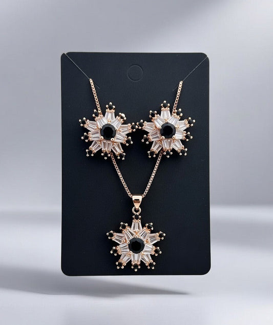 Golden Black-3D Zircon Locket Set