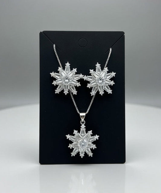 Silver-3D Zircon Locket Set