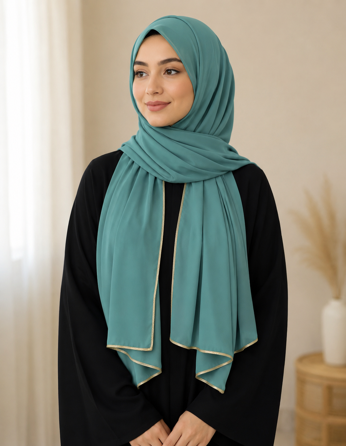 Fancy Chiffon Hijab with Golden Lace