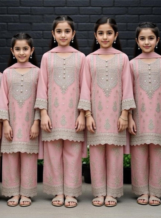 Noor’s-Pink Festive Kameez shalwar-3Pc