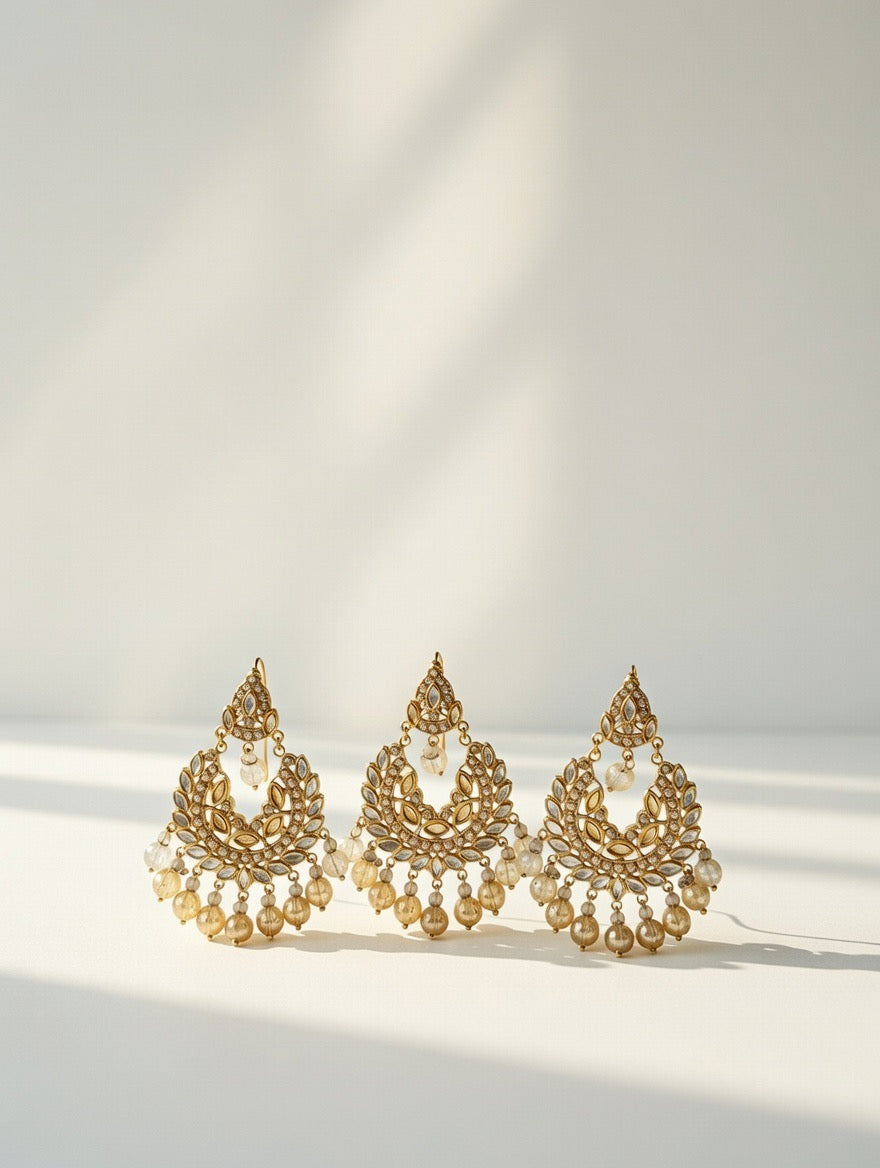 Gold-Kundan Earings and Tikka