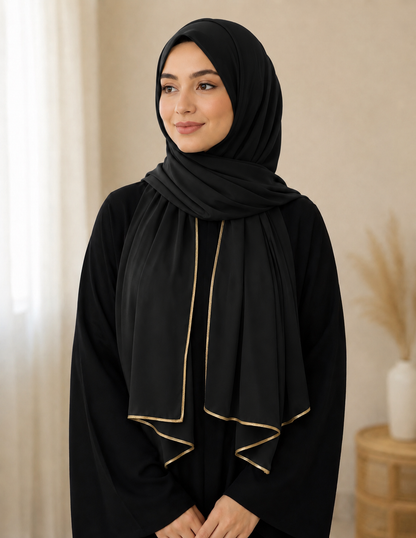Fancy Chiffon Hijab with Golden Lace
