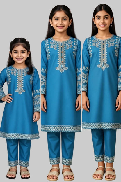Noor’s-Blue Linen Kameez Shalwar-3Pc