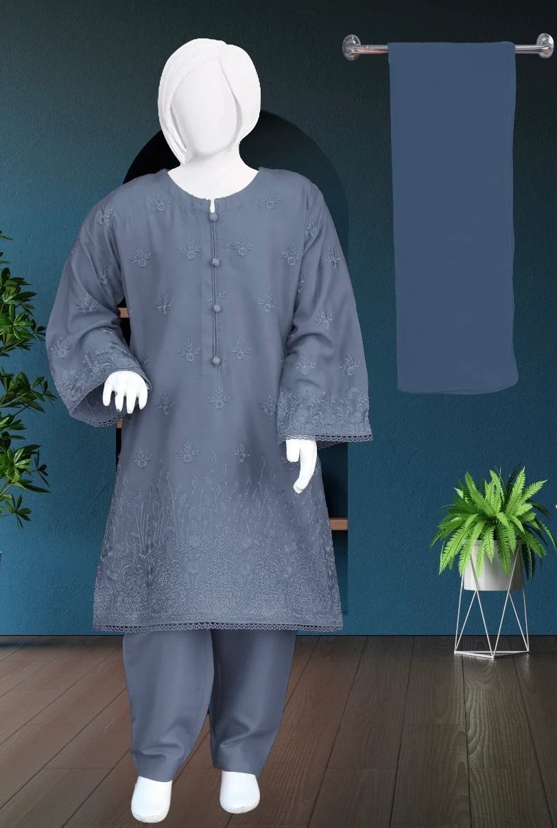 Embroidered Linen Kameez Shalwar-3 Colours-