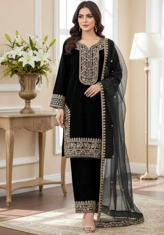 Noor’s-Embroidered Velvet-Black