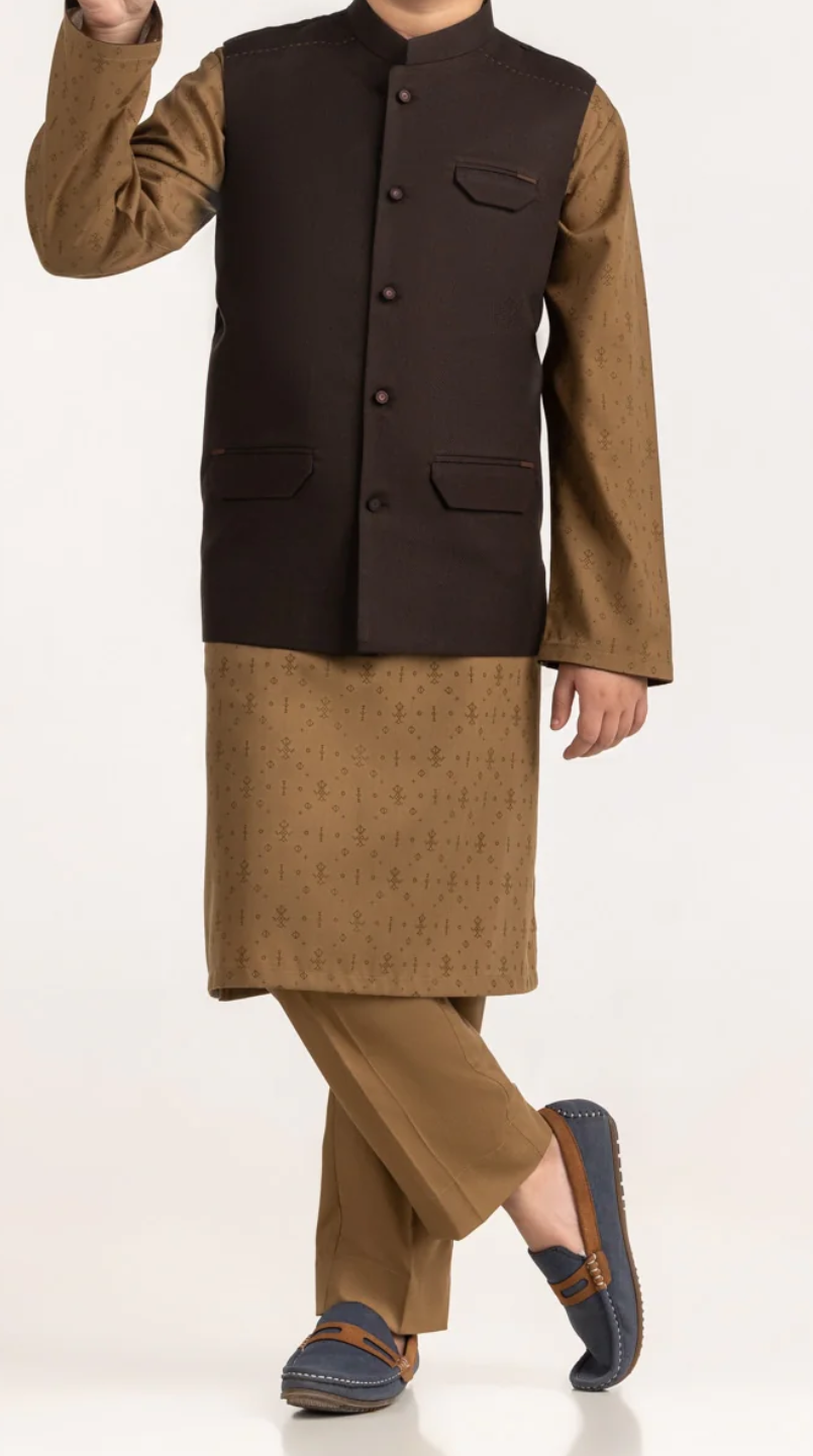 Brown-Kids waistcoat 1pc-Gul Ahmed