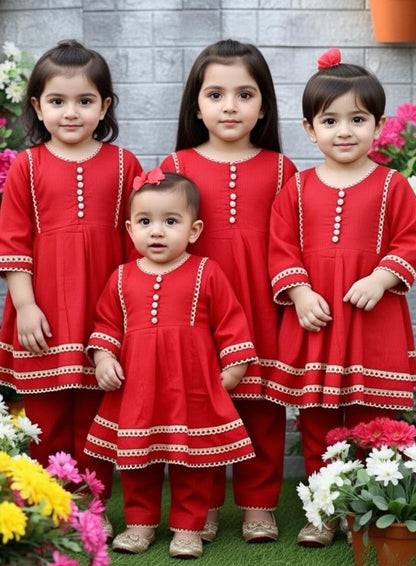 Red Cotail Baby Frock-2Pc