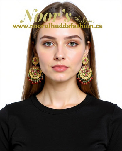 Burgundy Green-3D Zircon Stone Dangle Earrings
