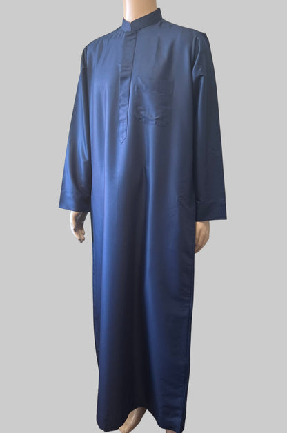Navy Blue-Noor’s-Thobe/Jubba-Plain Band Collar