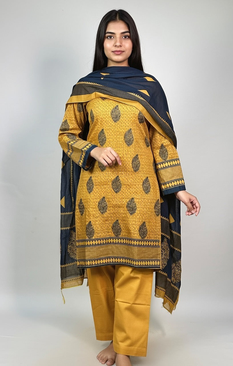 Brand:Gul Ahmed-Mustard Khaddar-3pc