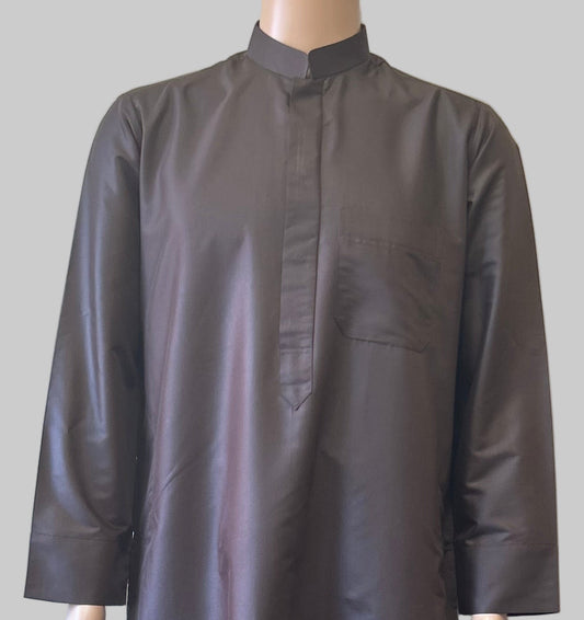 Dark Brown-Noor’s-Thobe/Jubba-Plain Band Collar