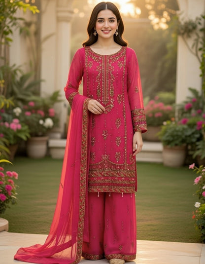 Noor’s-Festive Kameez Shalwar-Dark Pink