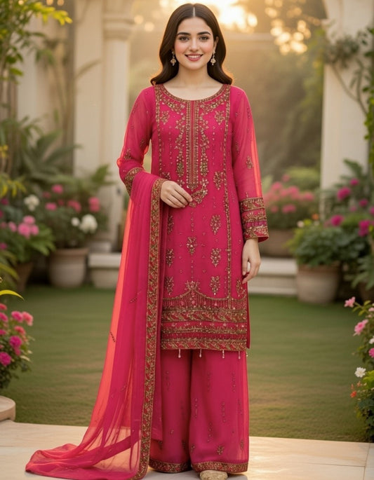 Noor’s-Festive Kameez Shalwar-Dark Pink