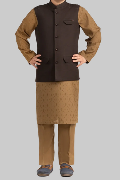 Brown-Kids waistcoat 1pc-Gul Ahmed