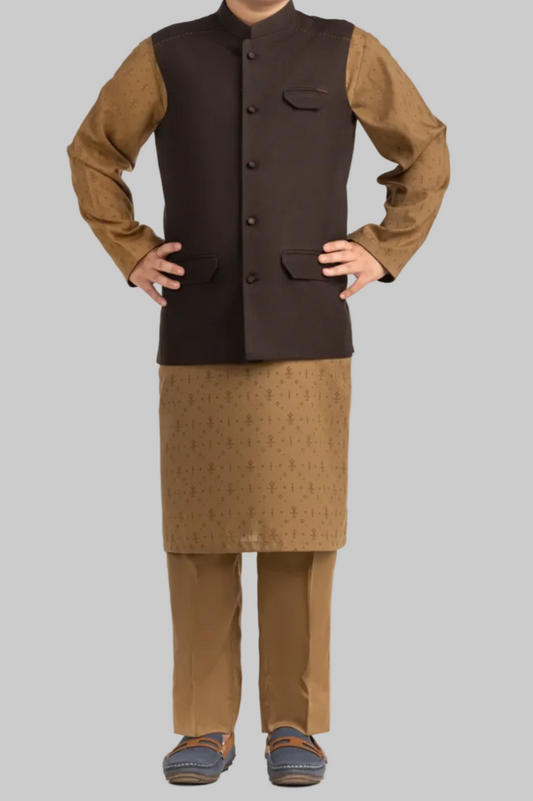Brown-Kids waistcoat 1pc-Gul Ahmed