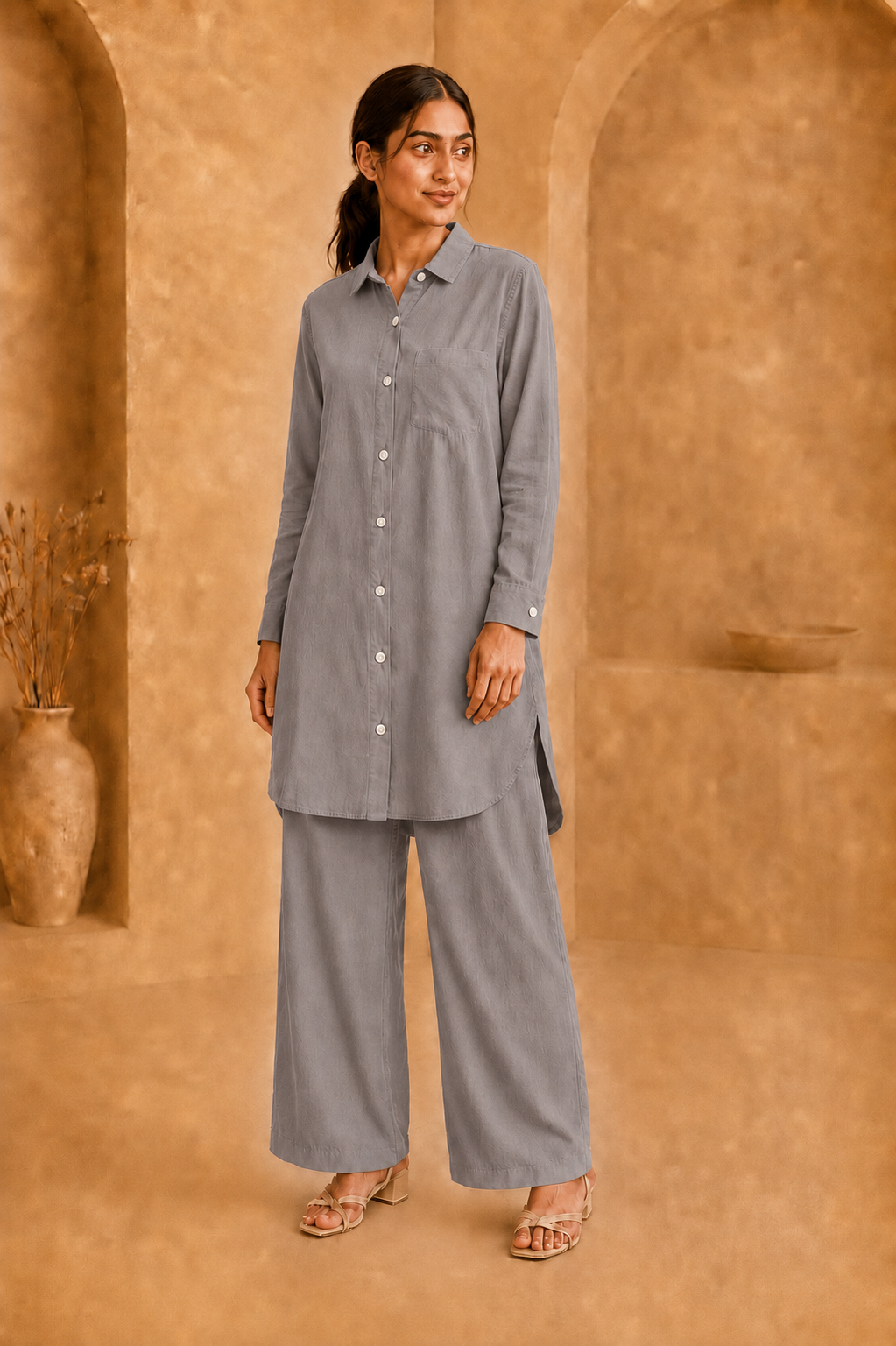 Medium Length W/Buttons-Purple Grey