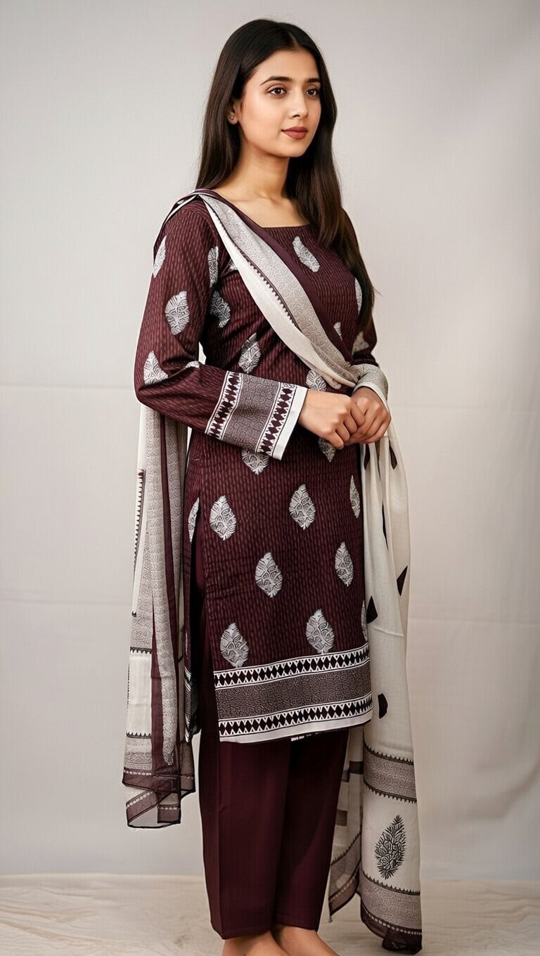 Brand:Gul Ahmed-Dark Brown Khaddar-3pc