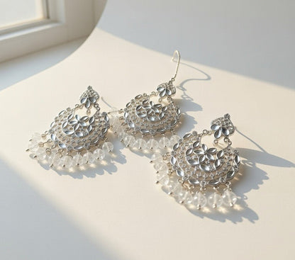 Silver-Kundan Earings and Tikka