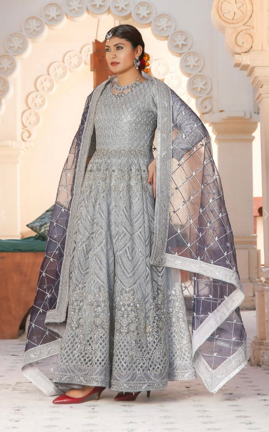 Grey-Blue 3Piece Maxi Dress