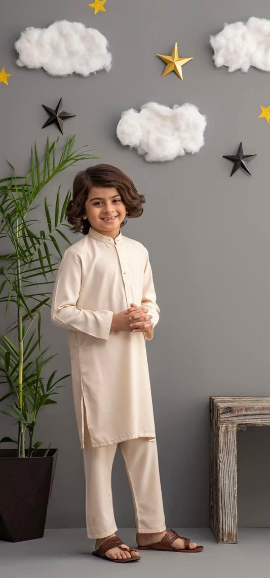 Creamy white-Kameez Shalwar-Kids Boys-MTJ