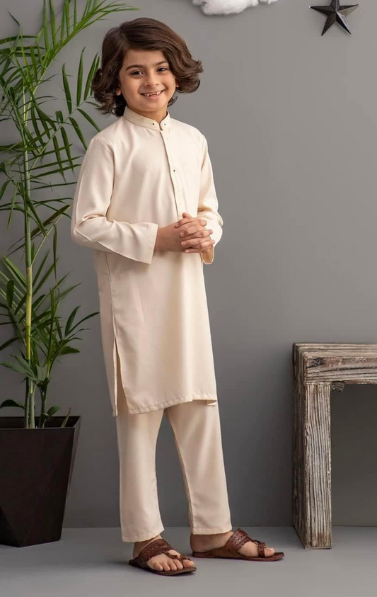 Creamy white-Kameez Shalwar-Kids Boys-MTJ