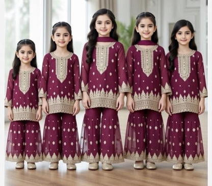 Noor’s-3Pc Sharara-Maroon