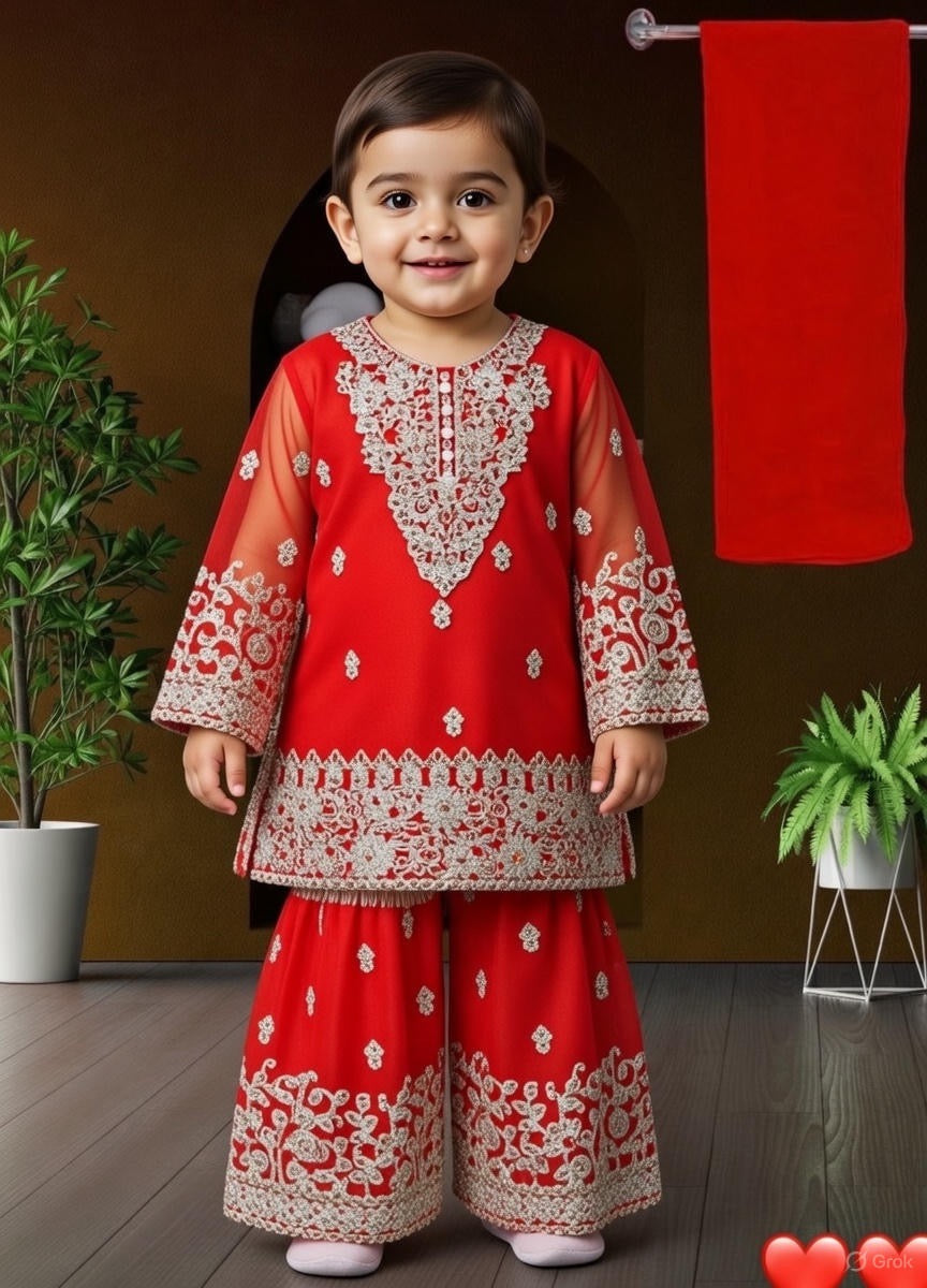 Baby Shararah Red-2pc