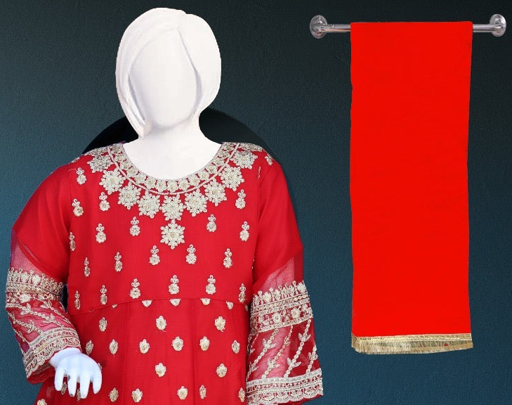 3pc Chiffon Frock-Red-Blue