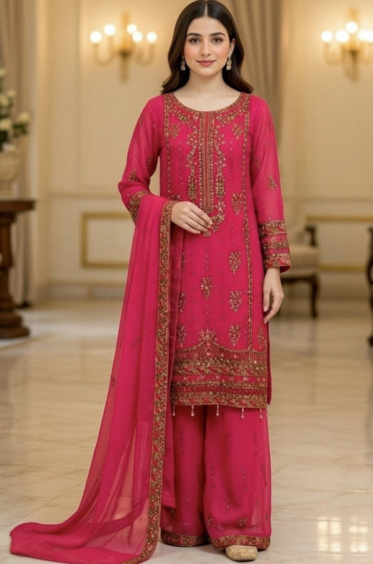Noor’s-Festive Kameez Shalwar-Dark Pink