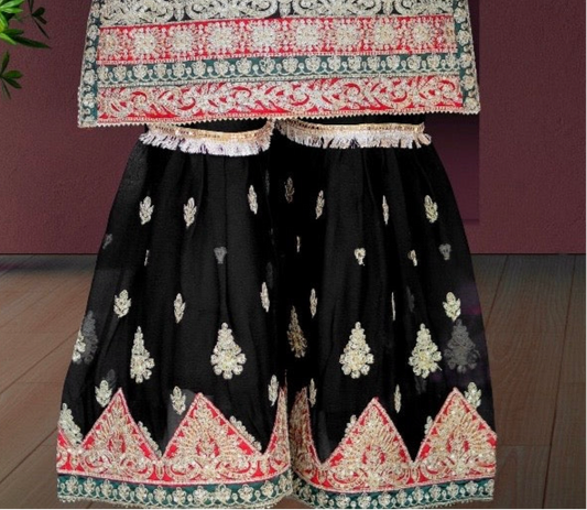 Black 3pc-Crinkle Chiffon Sharara Set