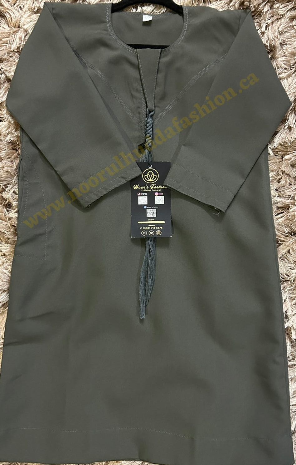 Olive Grey-Kids Thobes-Emirati Style
