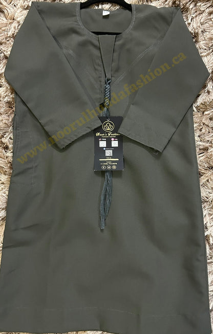 Olive Grey-Kids Thobes-Emirati Style
