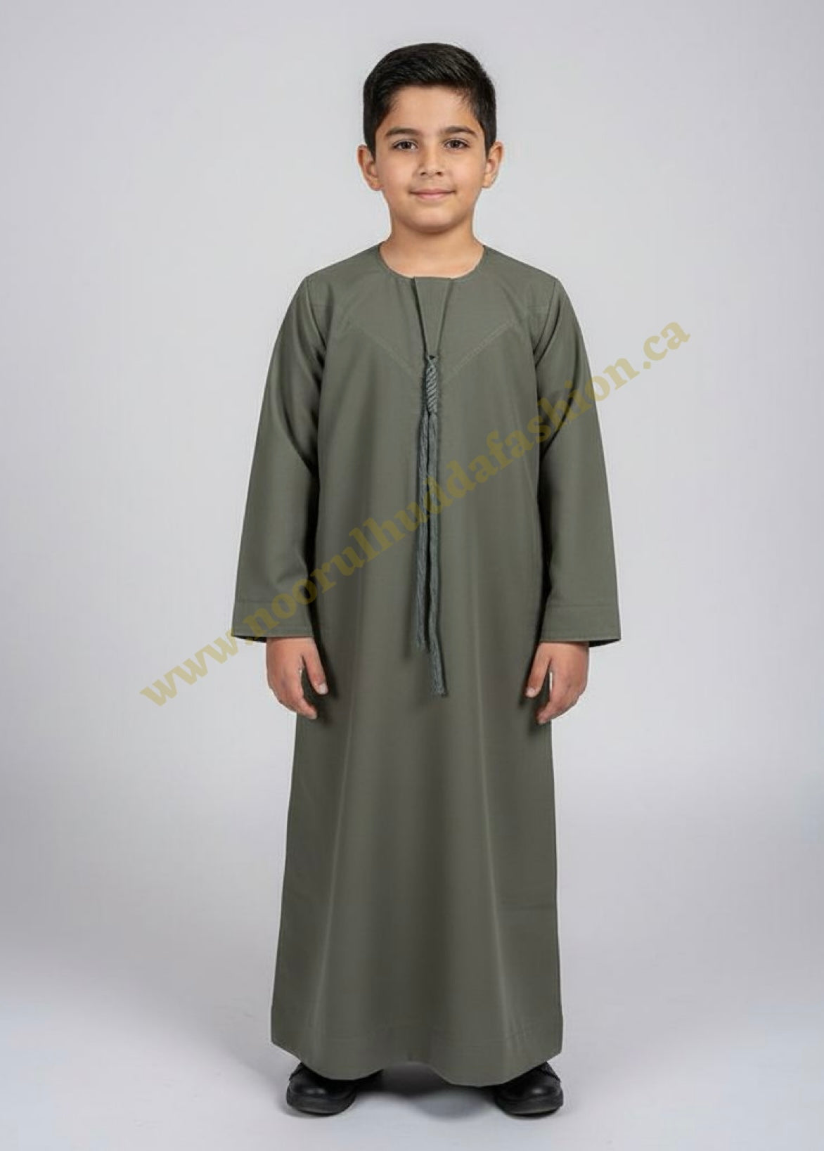 Olive Grey-Kids Thobes-Emirati Style