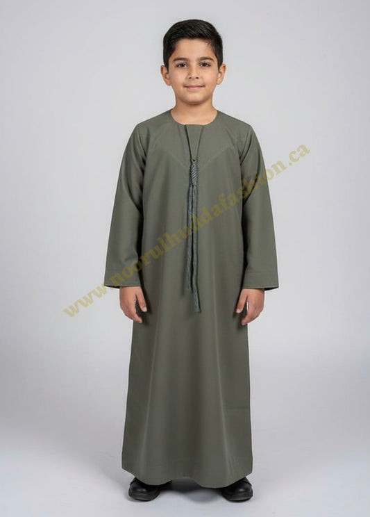 Olive Grey-Kids Thobes-Emirati Style