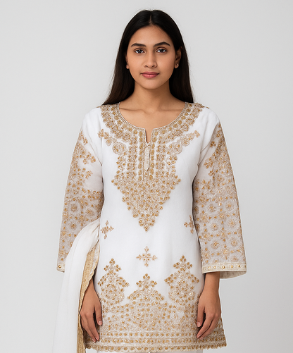 Noor’s-3Pc Sharara Set-White