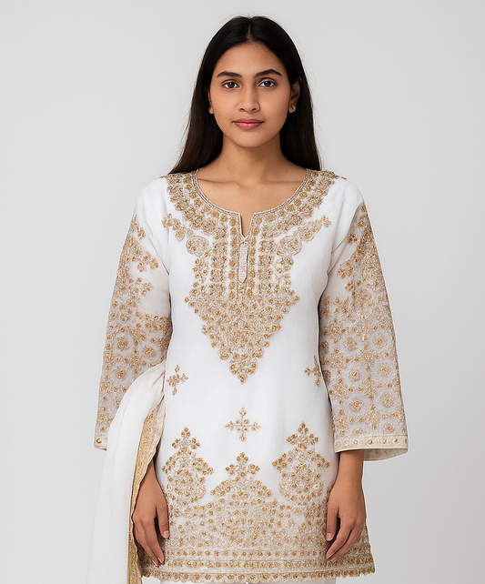 3pc Sharara Set-White