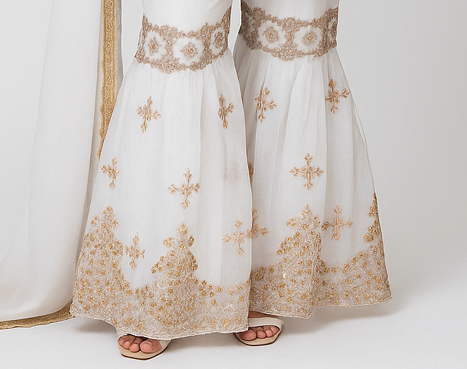 Noor’s-3Pc Sharara Set-White