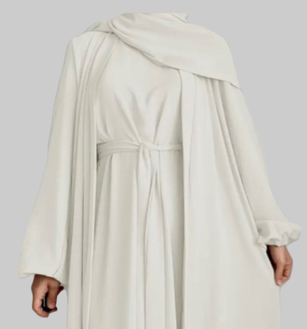 Noor’s-Soft White Abaya Set-2Piece