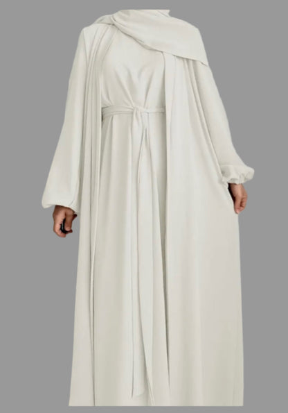 Noor’s-Soft White Abaya Set-2Piece