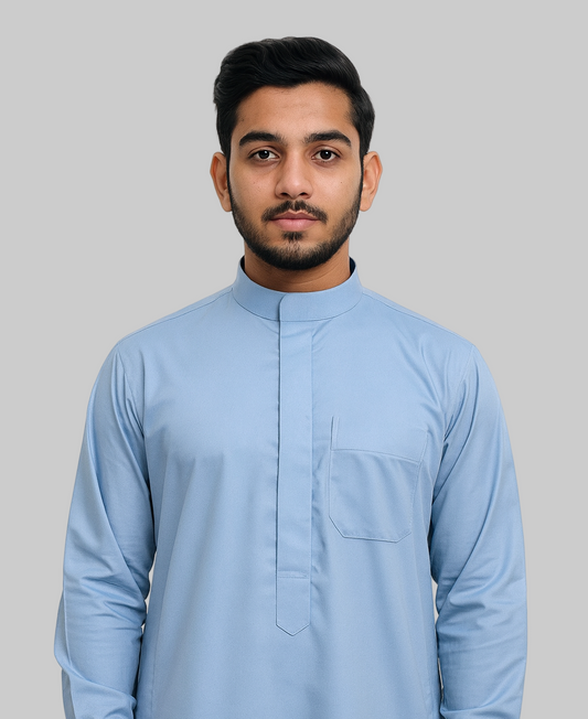 Sky Blue-Noor’s-Thobe/Jubba-Plain Band Collar