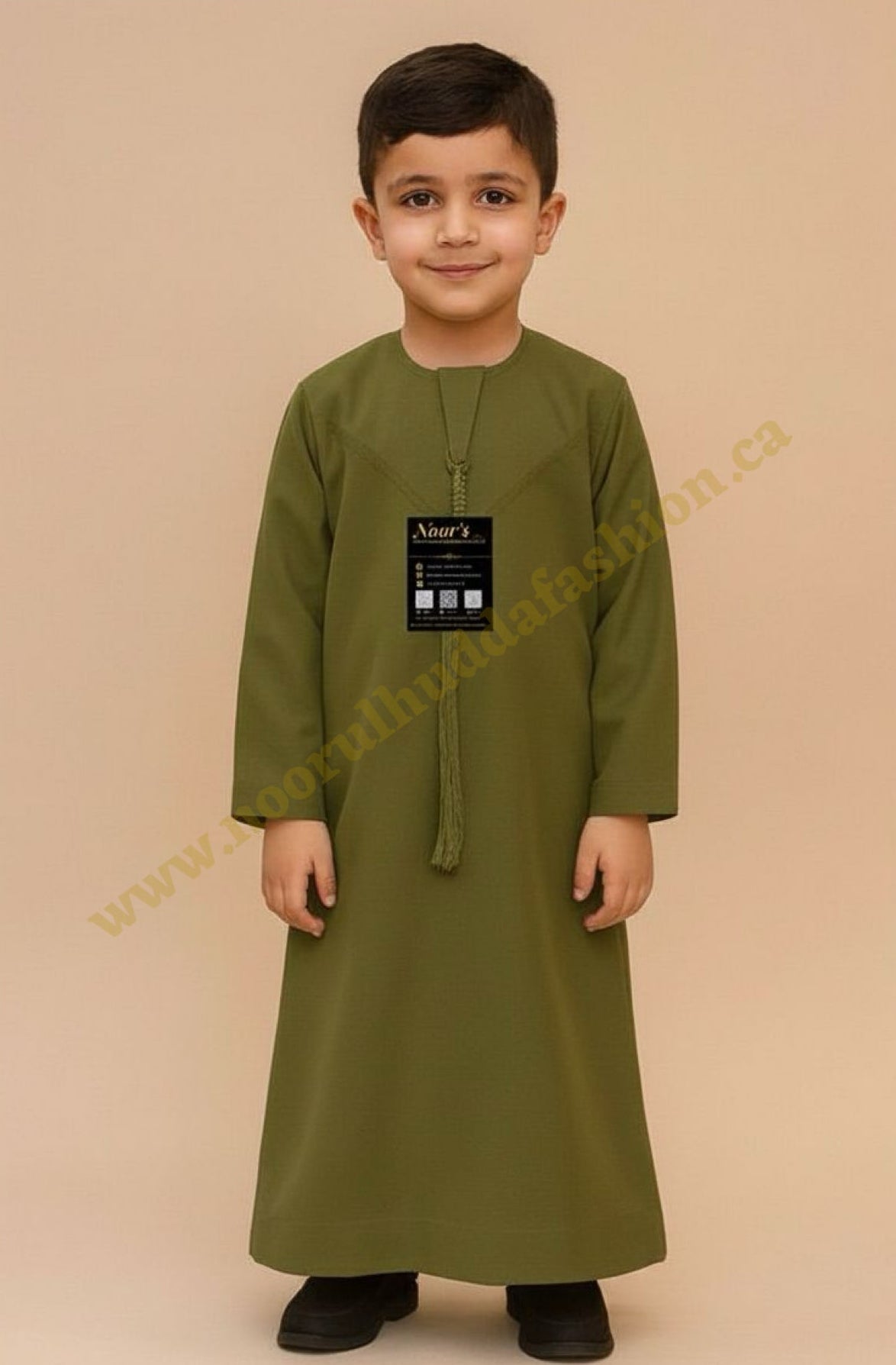 Olive Green-Noor’s-Kids Thobes-Emirati Style