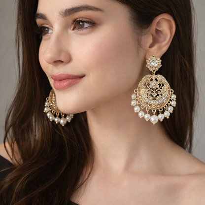 Gold-Tone Pearl Drop Chandbali Earrings