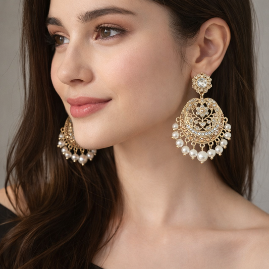 Gold-Tone Pearl Drop Chandbali Earrings