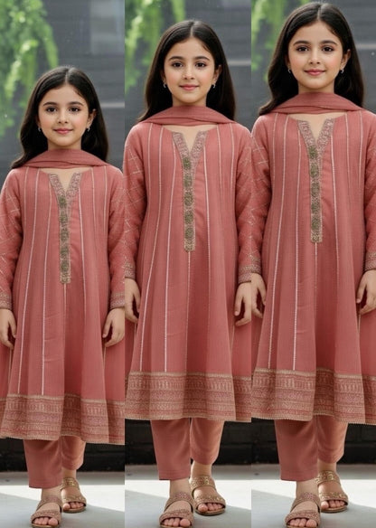 Noor’s-Peach Pink Frock-3pc