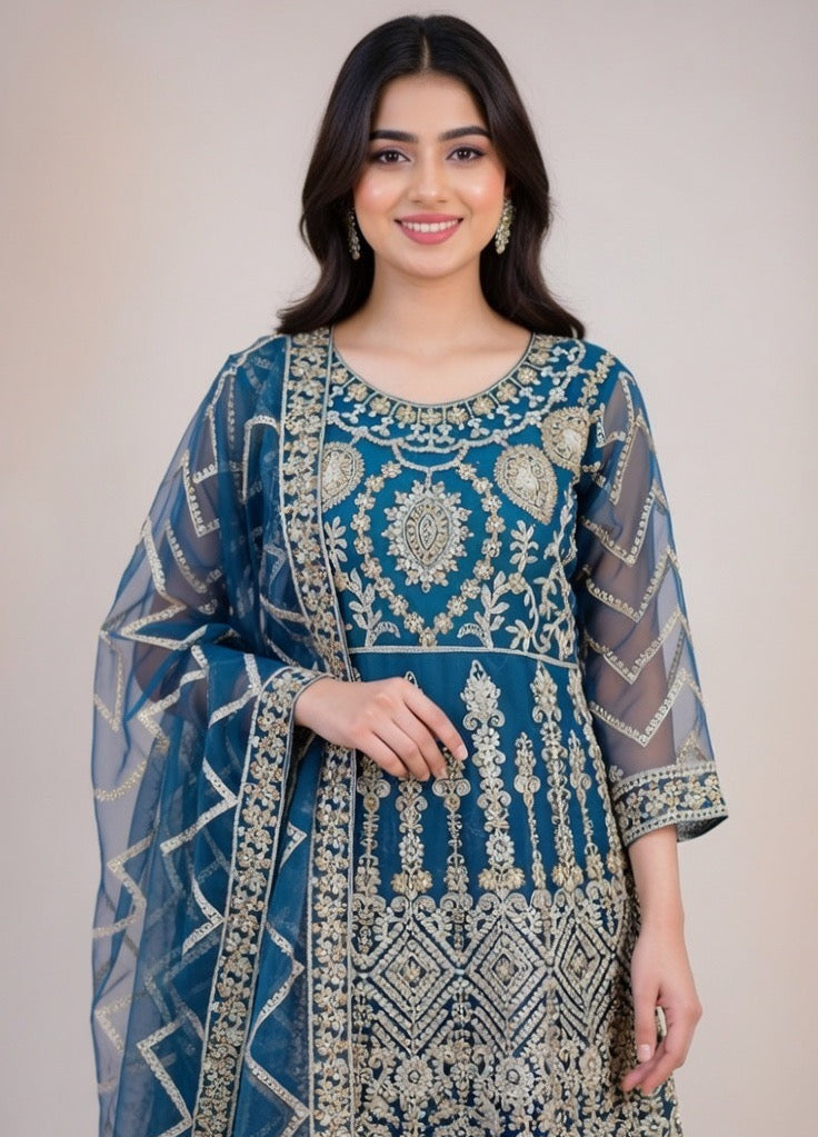 Noor’s-Blue Fancy Frock-3Pc