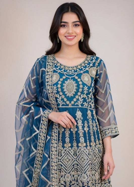 Noor’s-Blue Fancy Frock-3Pc