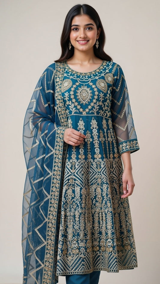 Noor’s-Blue Fancy Frock-3Pc