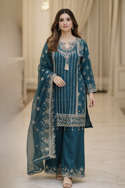 Noor’s-Festive Kameez Shalwar-Teal